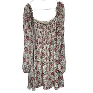 A Beautiful Soul Altar'd State Ivory Rose Floral Ruched Bodice LS Dress, NWT, 1X